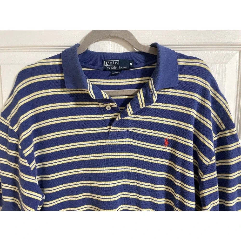 vintage polo ralph lauren Polo Shirt Mens M Yellow Blue Stripped‎ Cotton Classic